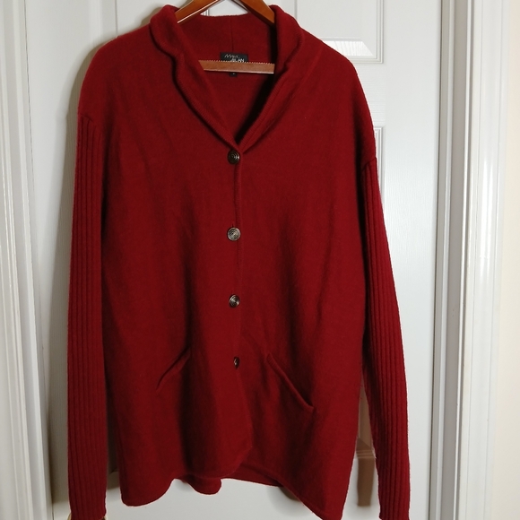 Vintage 100% Wool Maroon Button-Up Cardigan Sweater Marc Allen Plus SZ 1X - Picture 1 of 11